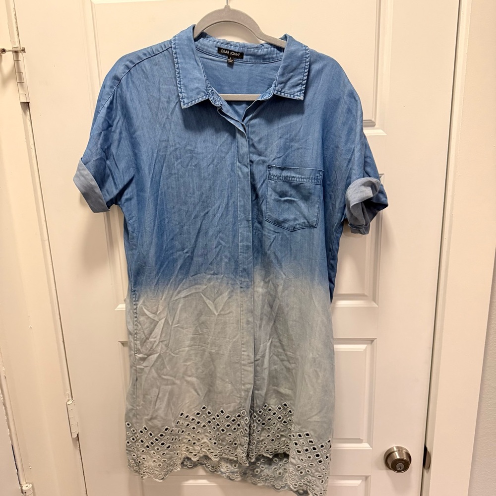 Dear John Sky Blue and White Ombré Button-Up Dress Size Large